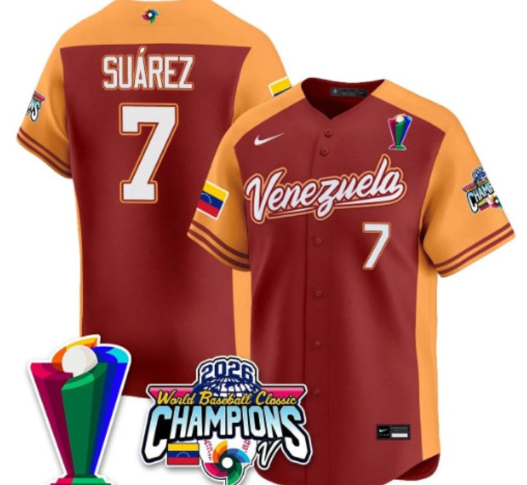 Eugenio Suarez 7 Venezuela Baseball Jersey 2026 World Baseball Classic Champions Limited Stitched