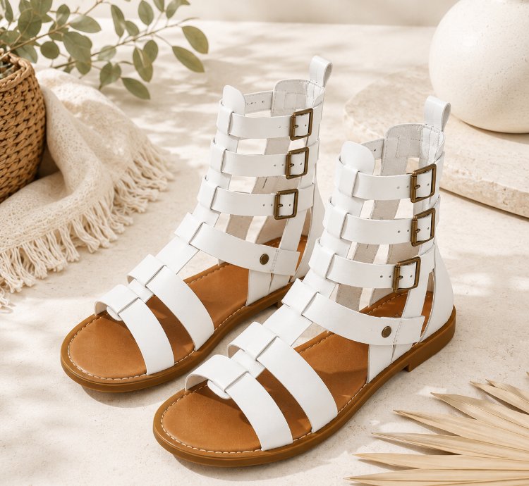 Handmade Genuine Leather Gladiator Sandals In White