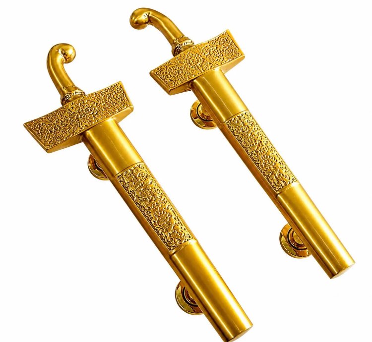 Antique Keris Style Door Handle Solid Cast Aluminum Pull Javanese Rustic Entry Hardware Yellow