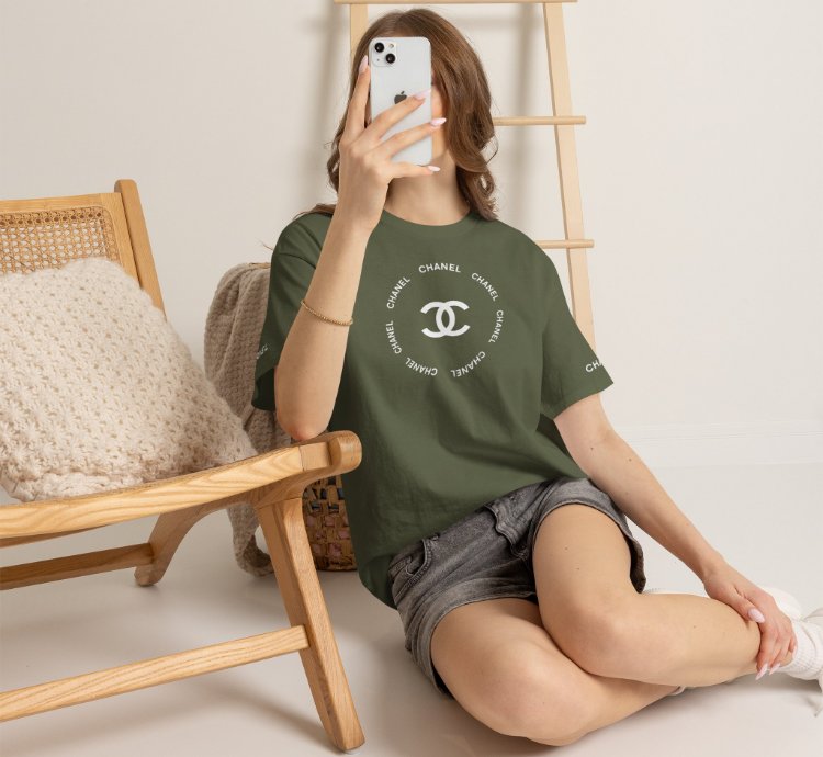 Chanel Logo Circle Military Green T-shirt - Size Usa