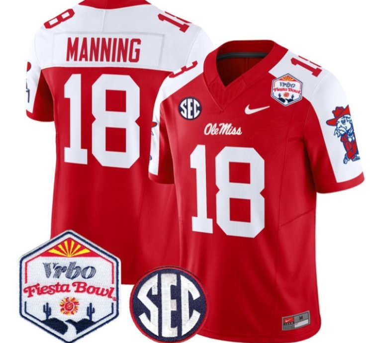Archie Manning 18 Ole Miss Rebels Football Jersey 2026 Fiesta Bow Vapor Patch All Stitched
