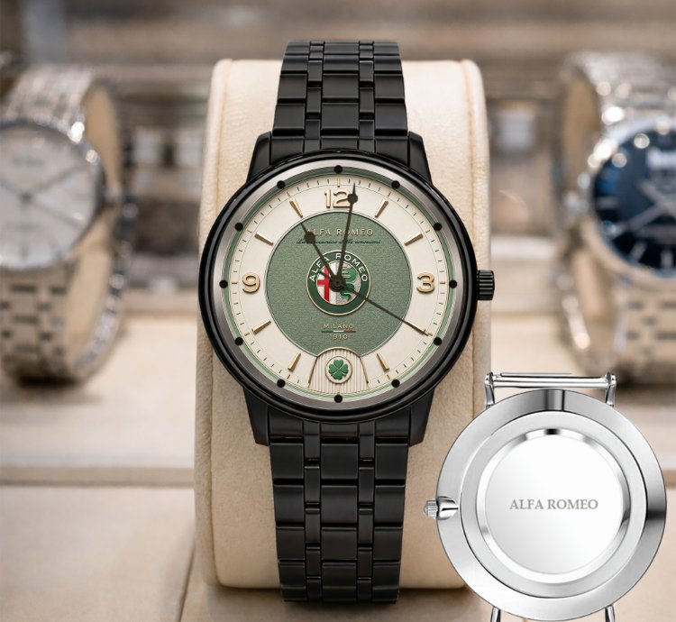 Alfa Romeo Black Design Leather Silver Watch