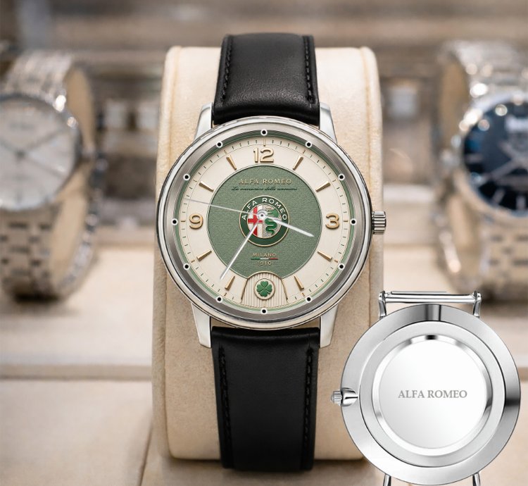 Alfa Romeo Black Design Leather Silver Watch