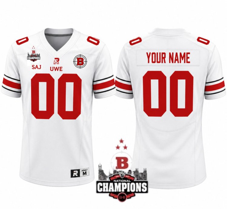 Custom Uwe Bullets Football Jersey National Champions Patch All Stitched White