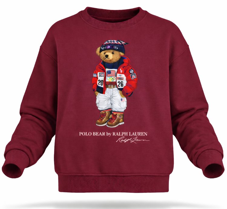 Polo Bear Sweatshirt Pluppy Bear Design Winter Gift Maroon