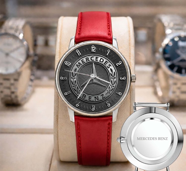 Mercedes Benz Sport Car Mens Watch Brake Caliper Dial Gold Metal Strap