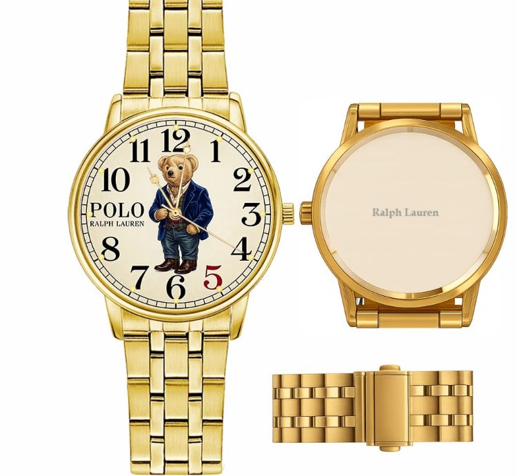Smart Navy Jacket Teddy Bear Mens Wrist Watch225 Gold Steel