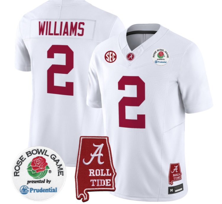 Ryan Williams Jersey 2 Alabama Crimson Tide 2026 Rose Bowl Stitched White