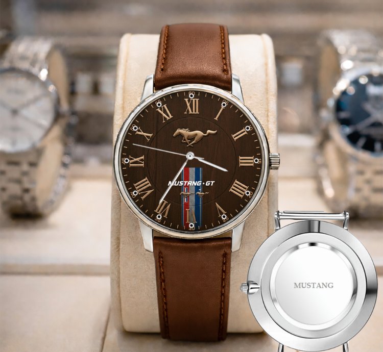 Ford Mustang Car Watch For Men Red Leather Strap Luxury Wristwatch