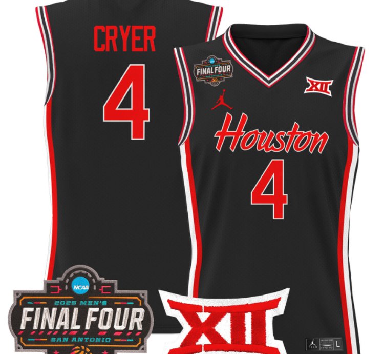 Lj Cryer Jersey 4 Houston Cougars 2025 Final Four Patch Stitched Black