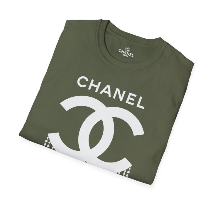 Chanel Logo Necklace Military Green T-shirt - Size Usa