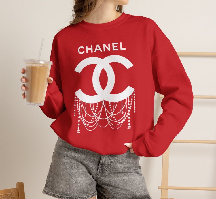 Chanel Logo Necklace Red Sweatshirt - Size Usa