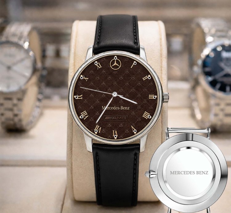 Mercedes Benz Sport Car Mens Watch Brake Caliper Dial Gold Metal Strap