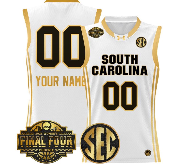 Custom South Carolina Gamecocks Jersey 2026 Final Four Stitched White Gold