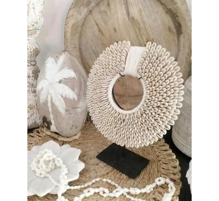 Handmade Bali Shell Decor Coastal Boho Wall Hanging Tribal Island Art