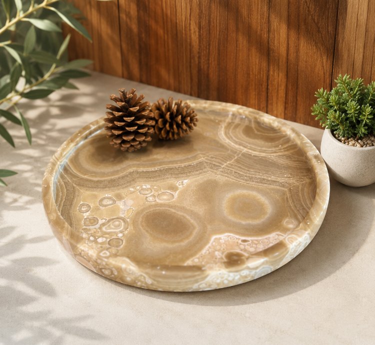 Round Marble Tray 25cm Handmade Natural Stone Vanity Tray Bathroom Counter Decor Jewelry Perfume Display Coffee Table...
