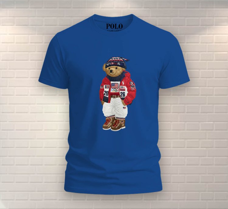 Polo Bear T-shirt Winter Games 2026 Olympics Style Bear Shirt Blue