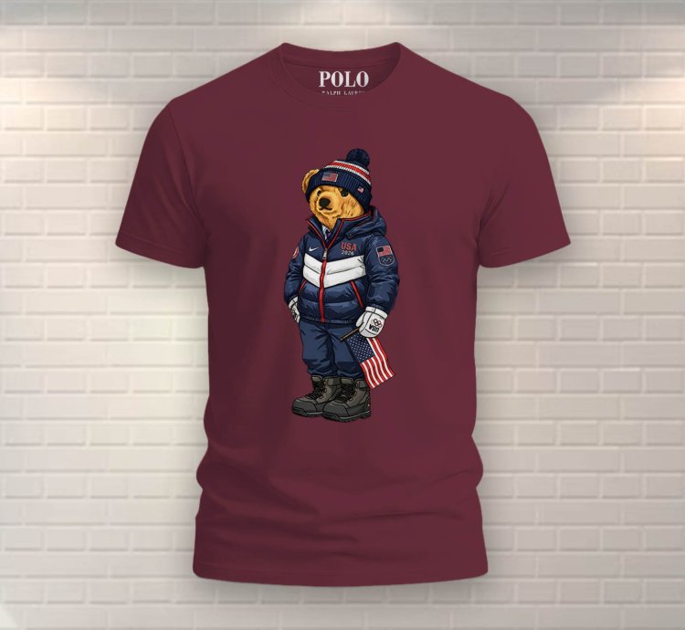 Patriotic American Bear Shirt Maroon