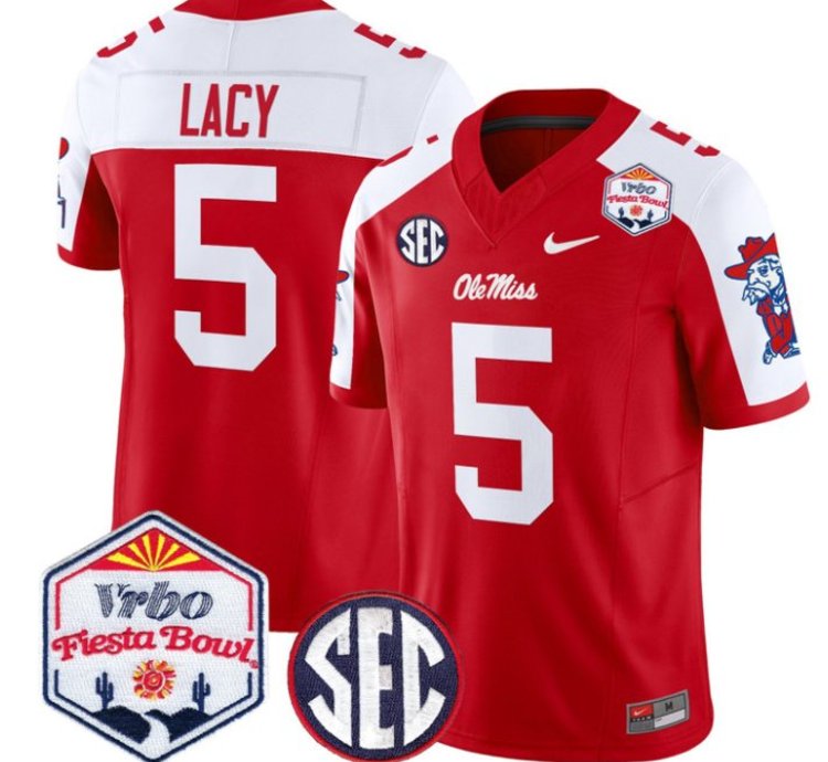 Kewan Lacy 5 Ole Miss Rebels Football Jersey 2026 Fiesta Bow Vapor Patch All Stitched