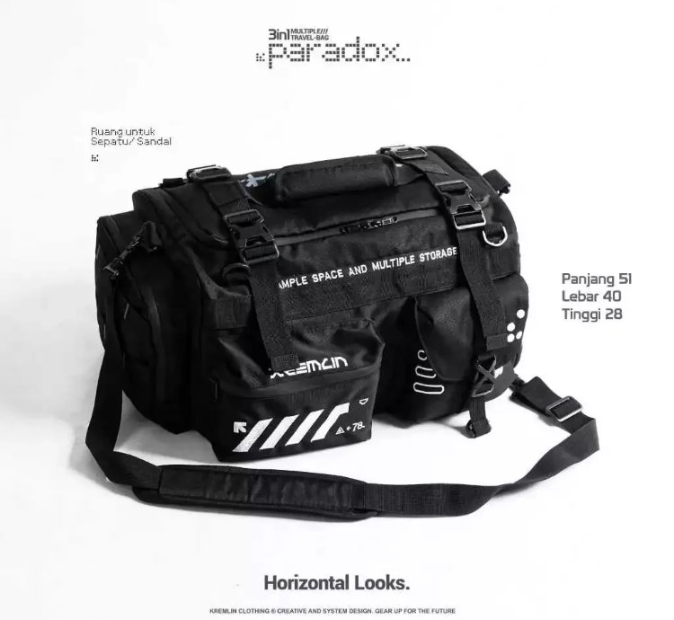 Kremlin Paradox - Multiple Duffle Travel Bag 3 In 1 Techwear Black