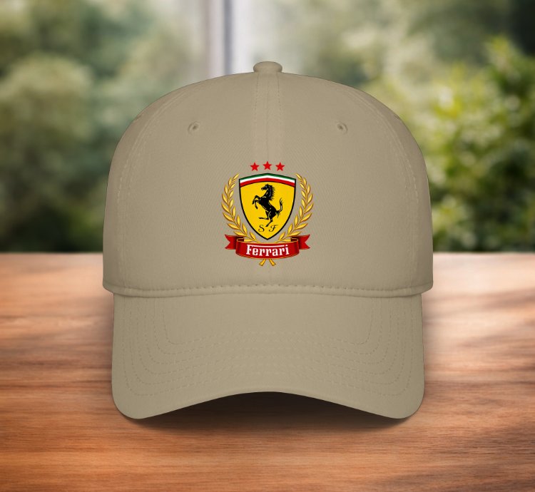 Ferrari Style Baseball Cap Khaki Adjustable Racing Hat Premium Unisex Cap
