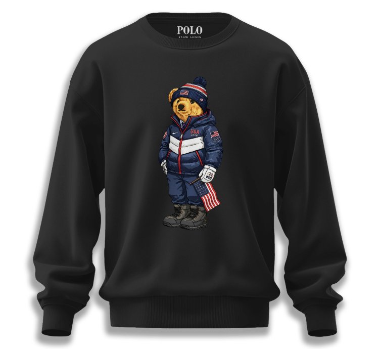 Patriotic American Bear Sweatshirt Black