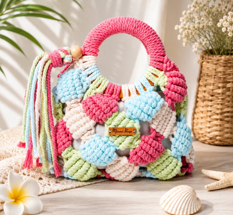 Handmade Macrame Crochet Shoulder Bag Colorful Boho Woven Purse For Women