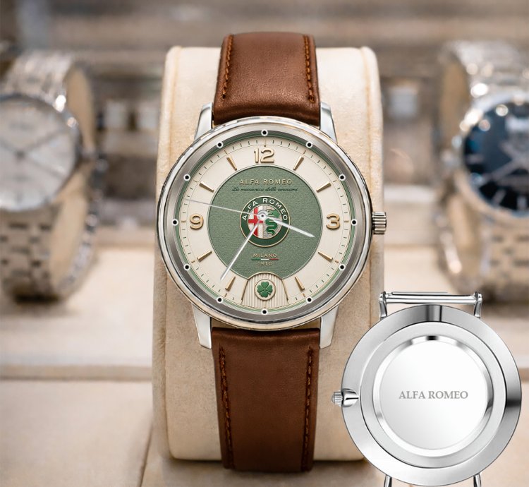 Alfa Romeo Black Design Leather Silver Watch