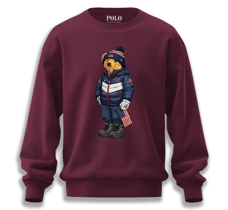 Patriotic American Bear Sweatshirt Maroon