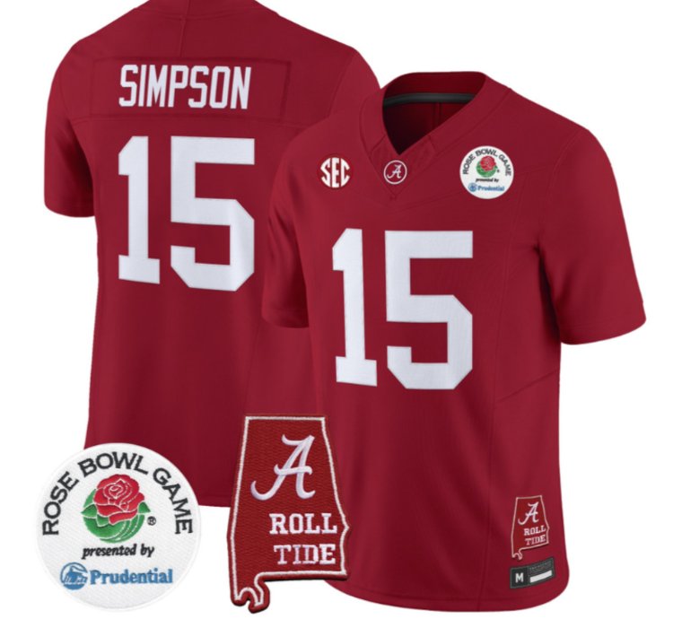 Ty Simpson Jersey 15 Alabama Crimson Tide 2026 Rose Bowl Patch Stitched Crimson