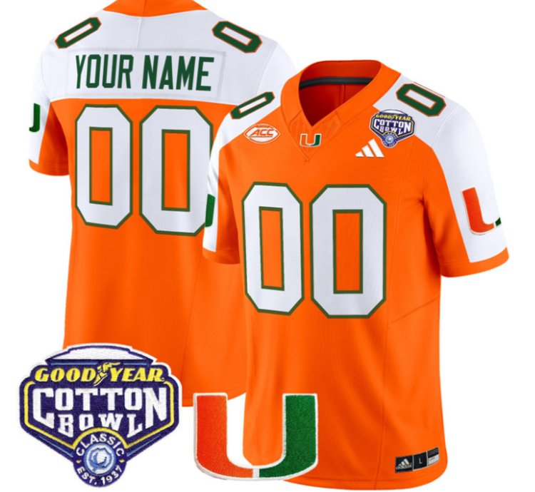 Custom Miami Hurricanes Jersey Name Number 2025 Cotton Bowl Patch Stitched Orange Alter