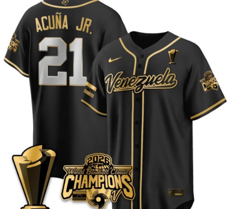 Ronald Acuna Jr 21 Venezuela Baseball Jersey 2026 World Baseball Classic Champions Limited Stitched