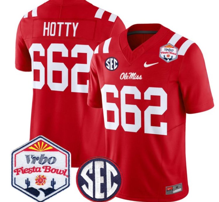 Hotty 662 Ole Miss Rebels Football Jersey 2026 Fiesta Bow Vapor Patch All Stitched