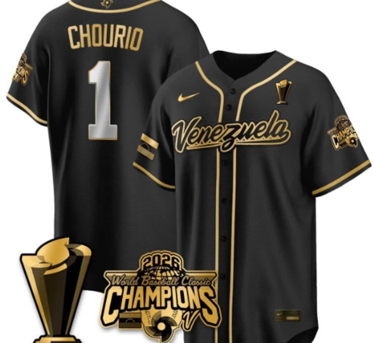 Jackson Chourio 1 Venezuela Baseball Jersey 2026 World Baseball Classic Champions Limited Stitched