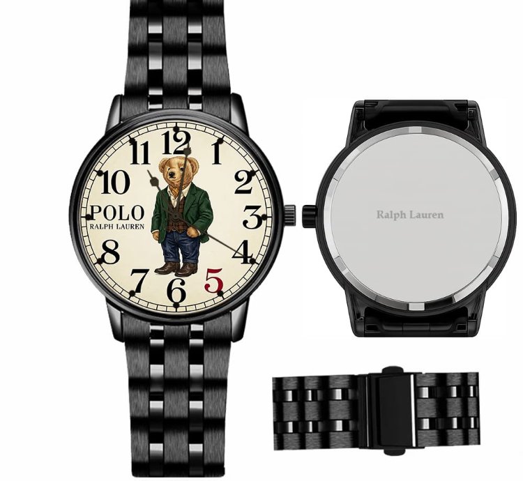 Elegant Ivy Style Teddy Bear Mens Wrist Watch221 Black Steel