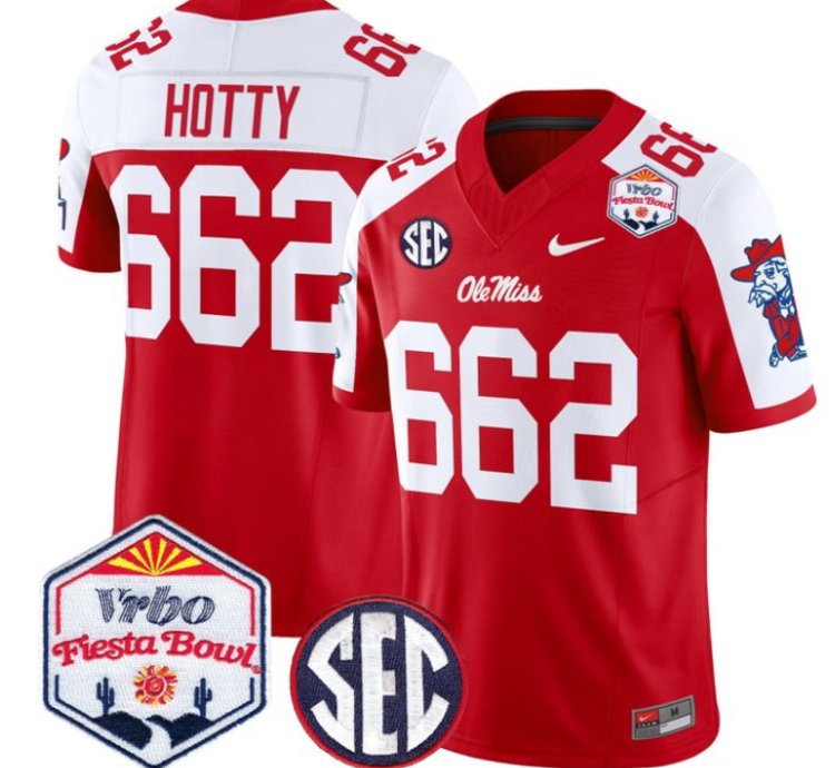 Hotty 662 Ole Miss Rebels Football Jersey 2026 Fiesta Bow Vapor Patch All Stitched