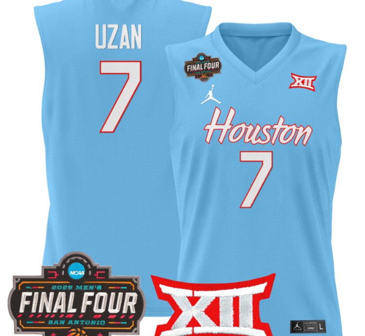 Milos Uzan Jersey 7 Houston Cougars 2025 Final Four Patch Stitched Blue
