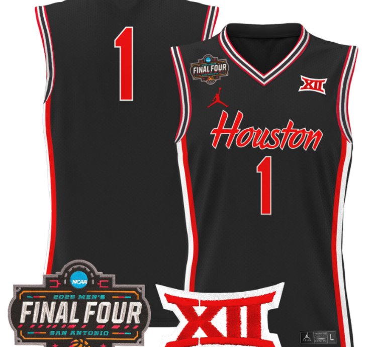 Team Jersey 1 Houston Cougars 2025 Final Four Patch Stitched Black