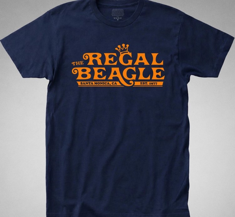 The Regal Beagle Navy T-shirt Threes Company Tv Series Retro 70s Bar Club Funny