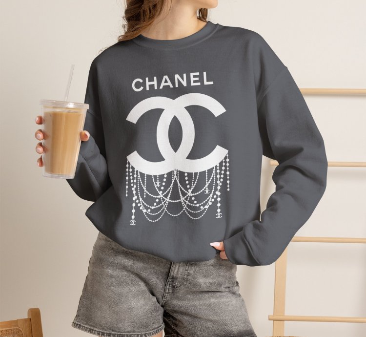 Chanel Logo Necklace Charcoal Sweatshirt - Size Usa
