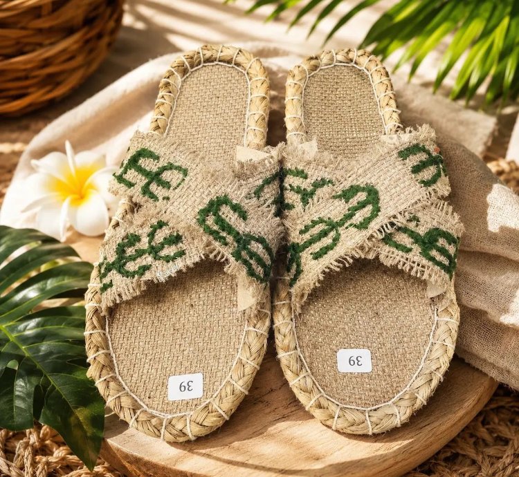 Handmade Burlap Woven Sandals Embroidered Bali Style Slides Korean Summer Footwear