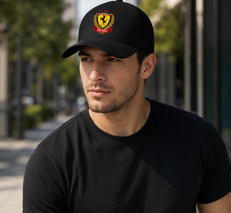 Ferrari Style Baseball Cap White Adjustable Racing Hat Premium Unisex Cap