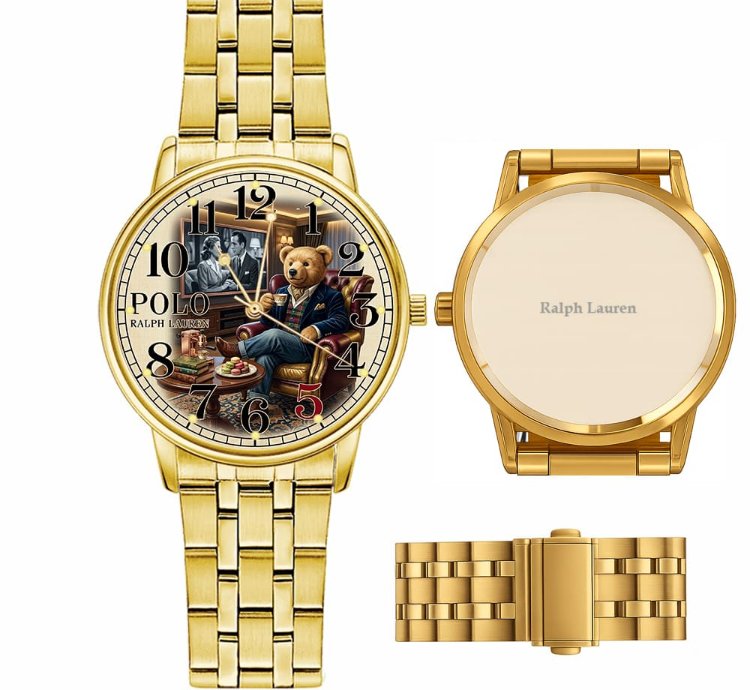 Luxury Gentleman Teddy Bear Cream Dial Mens Watch222 Gold Steel