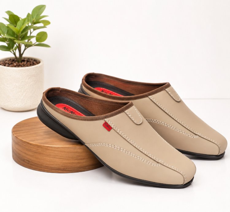 Mens Leather Slip On Mule Shoes Casual Comfort Sandals Lightweight Everyday Walking Footwear Gift For Him In Cream