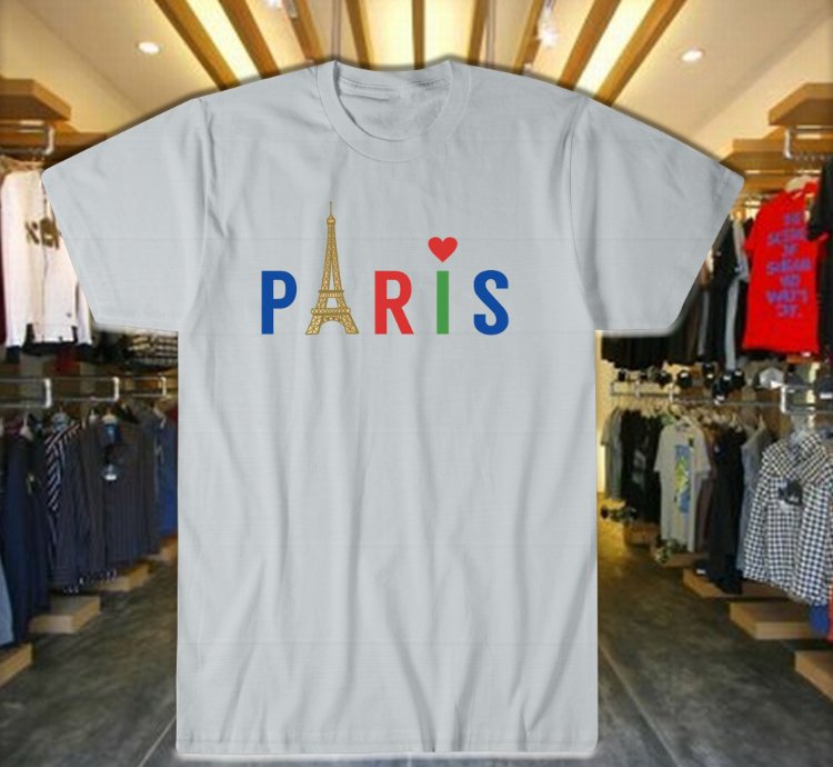 Paris Style Eiffel Tower T-shirt Beautiful Light Blue