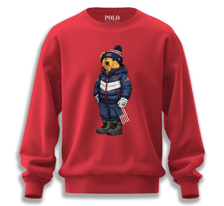 Patriotic American Bear Sweatshirt Red