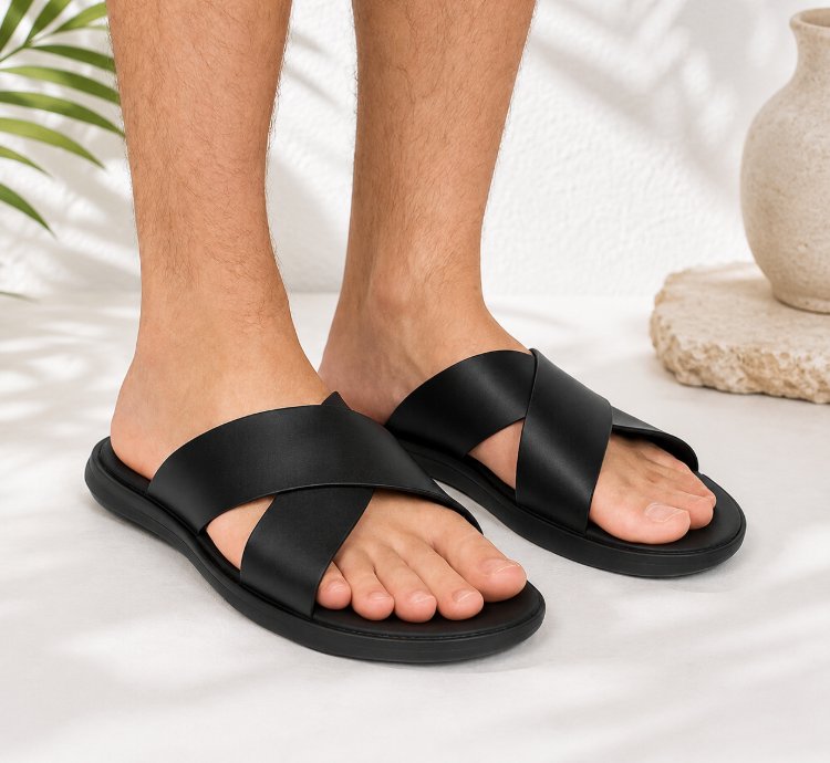 Mens Leather Slide Sandals Handmade Dark Brown Sandals