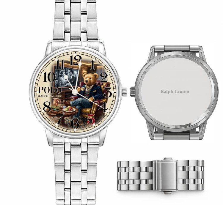 Luxury Gentleman Teddy Bear Cream Dial Mens Watch222 Silver Steel