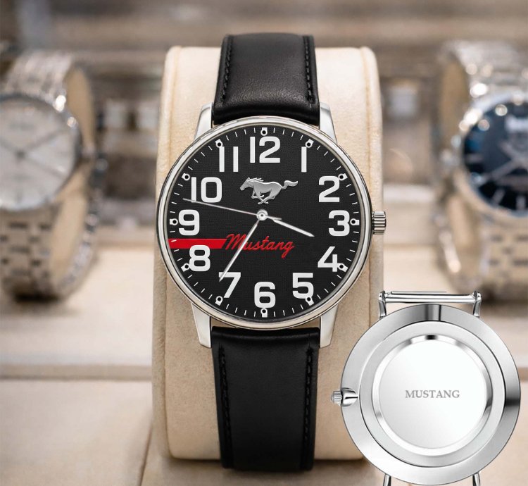 Ford Mustang Car Watch For Men Black Stainless Steel Strap Luxury Wristwatch