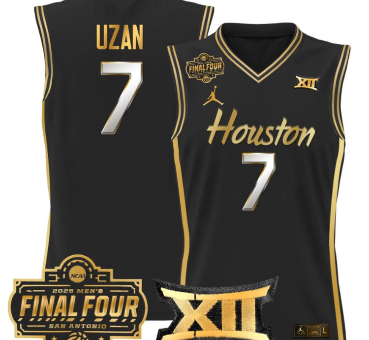 Milos Uzan Jersey 7 Houston Cougars 2025 Final Four Patch Stitched Black Gold
